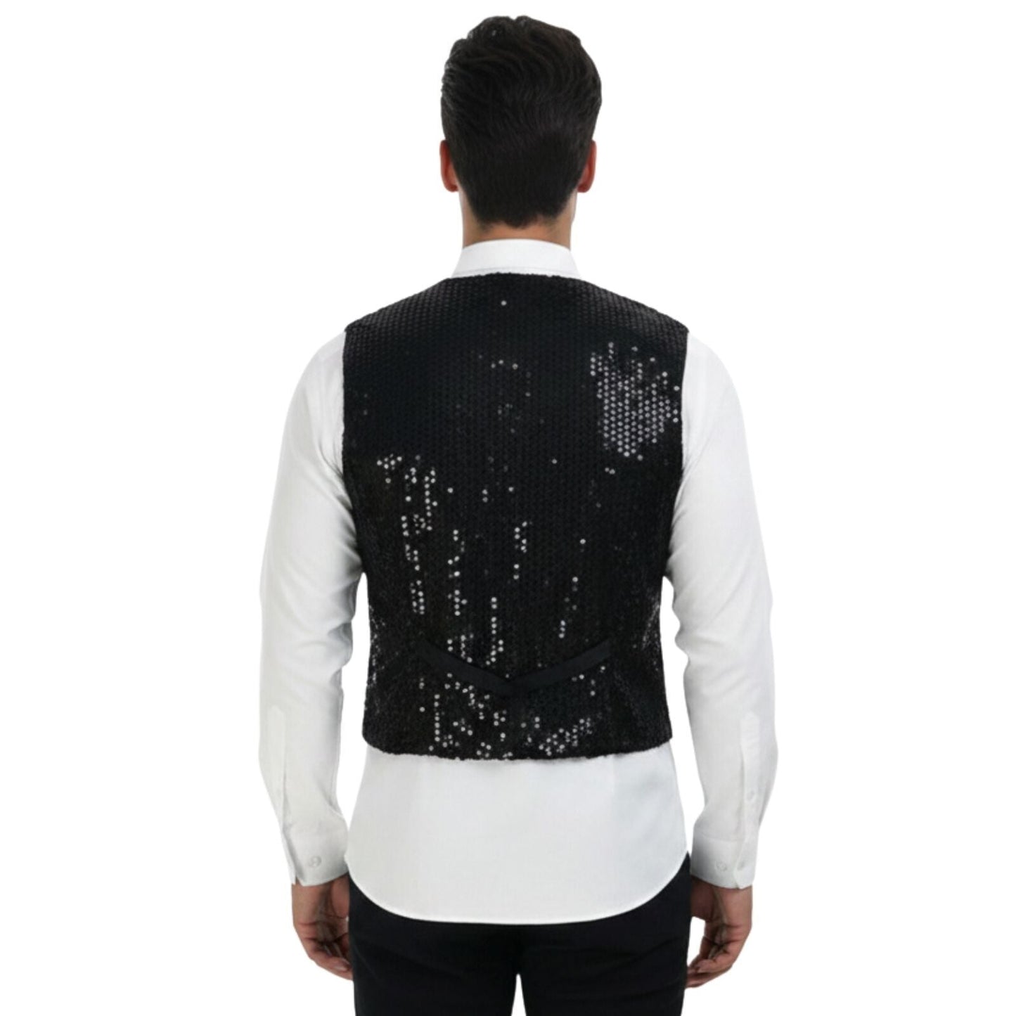 Mens Sequin Vest Waistcoat Disco Sparkle Costume Dance Party One Size - Black