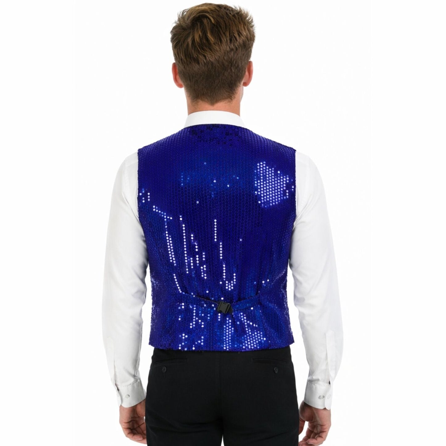 Mens Sequin Vest Waistcoat Disco Sparkle Costume Dance Party One Size - Blue