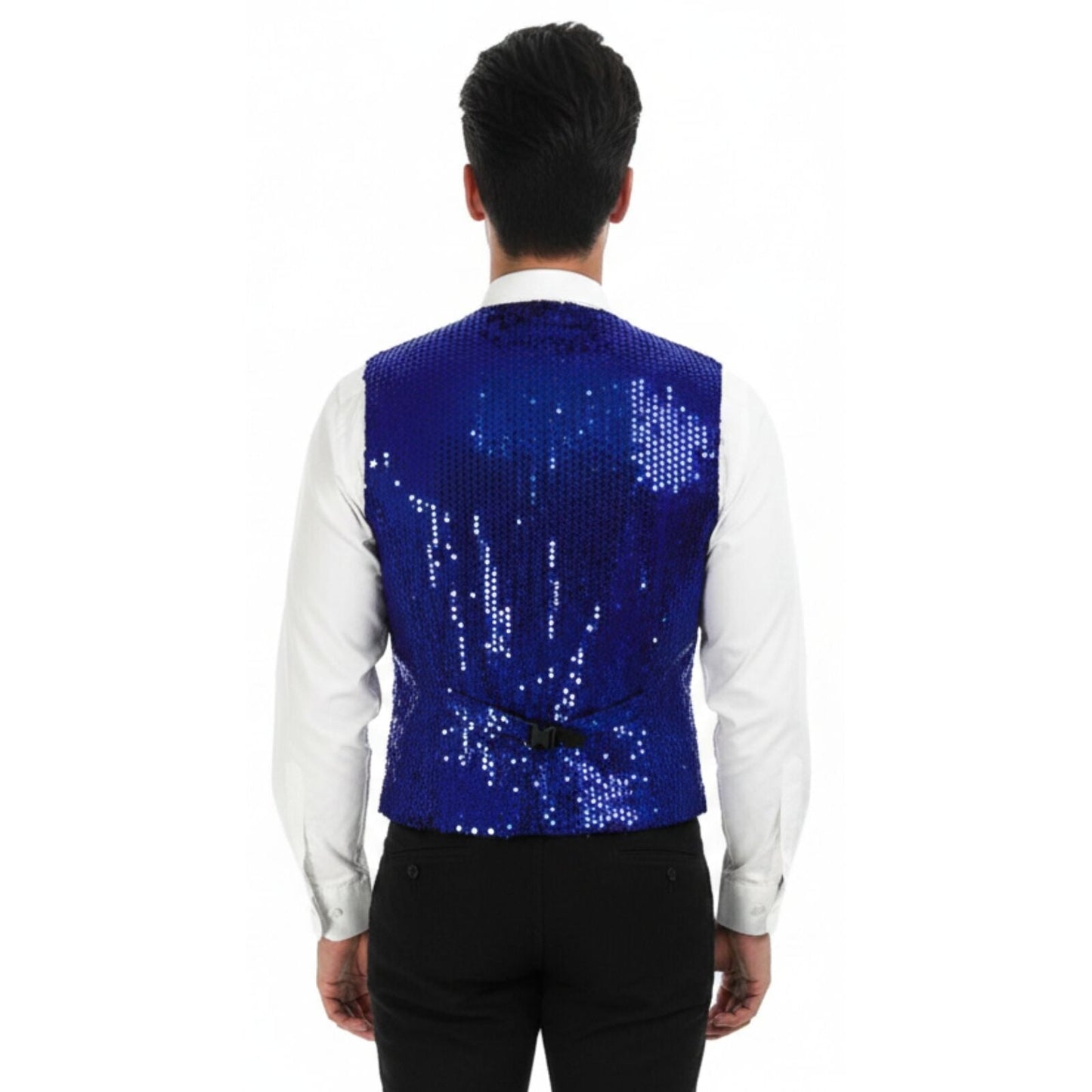 Mens Sequin Vest Waistcoat Disco Sparkle Costume Dance Party One Size - Blue