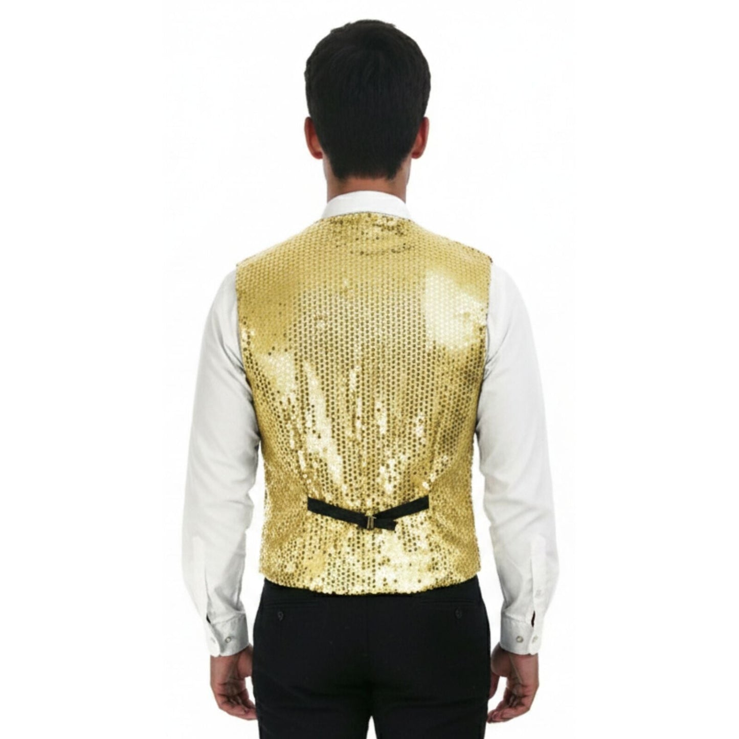 Mens Sequin Vest Waistcoat Disco Sparkle Costume Dance Party One Size - Gold