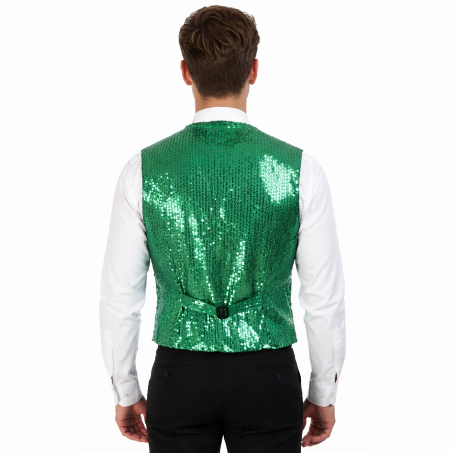 Mens Sequin Vest Waistcoat Disco Sparkle Costume Dance Party One Size - Green