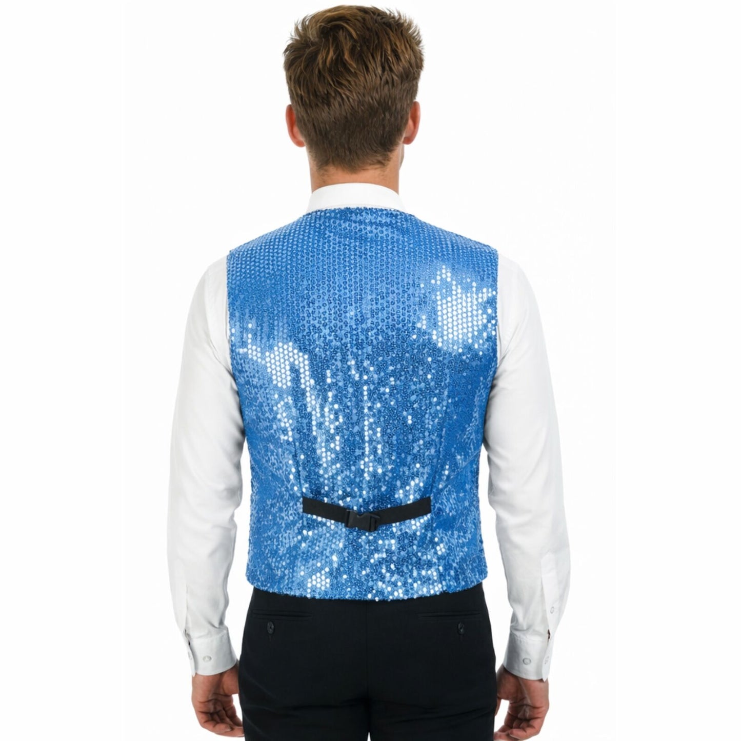 Mens Sequin Vest Waistcoat Disco Sparkle Costume Dance Party - Light Blue