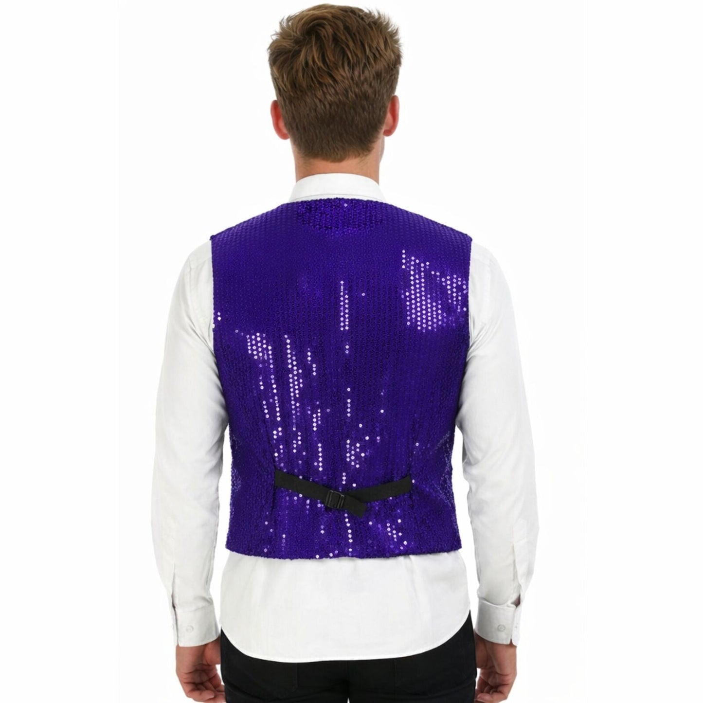 Mens Sequin Vest Waistcoat Disco Sparkle Costume Dance Party One Size - Purple