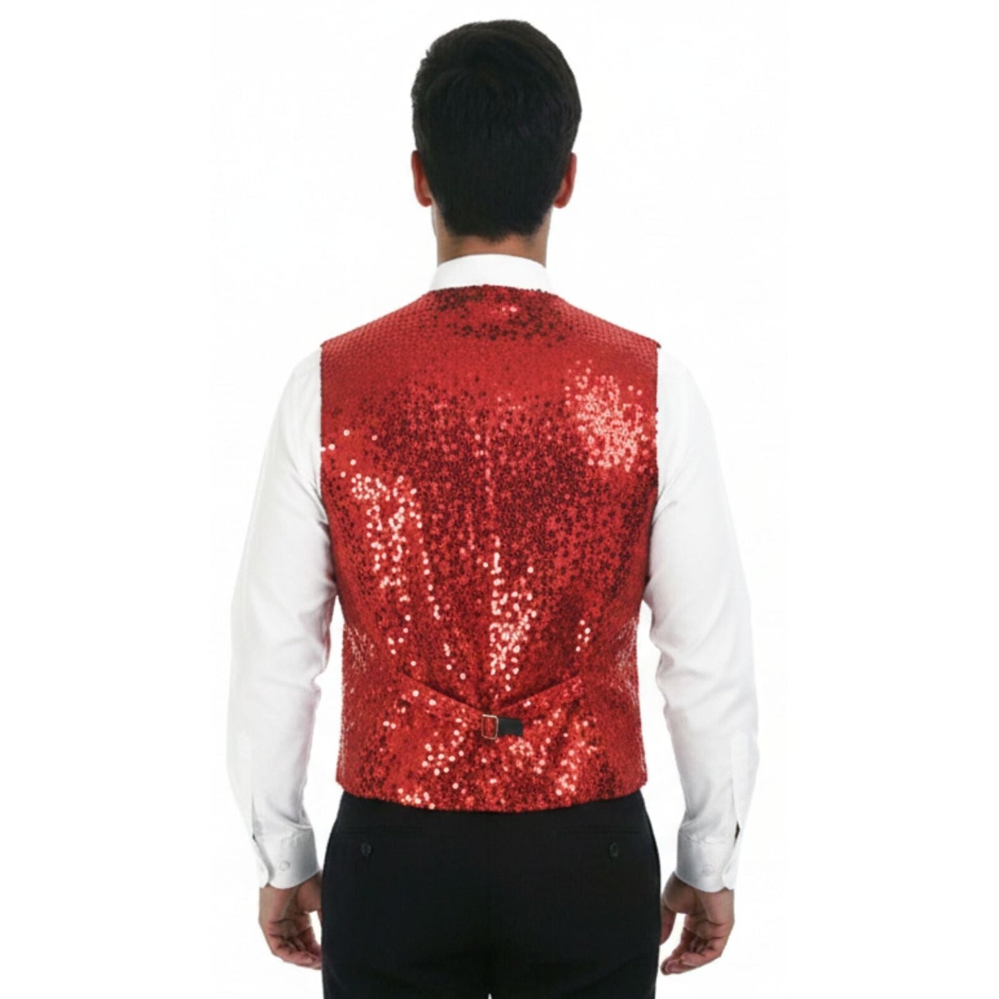 Mens Sequin Vest Waistcoat Disco Sparkle Costume Dance Party One Size - Red