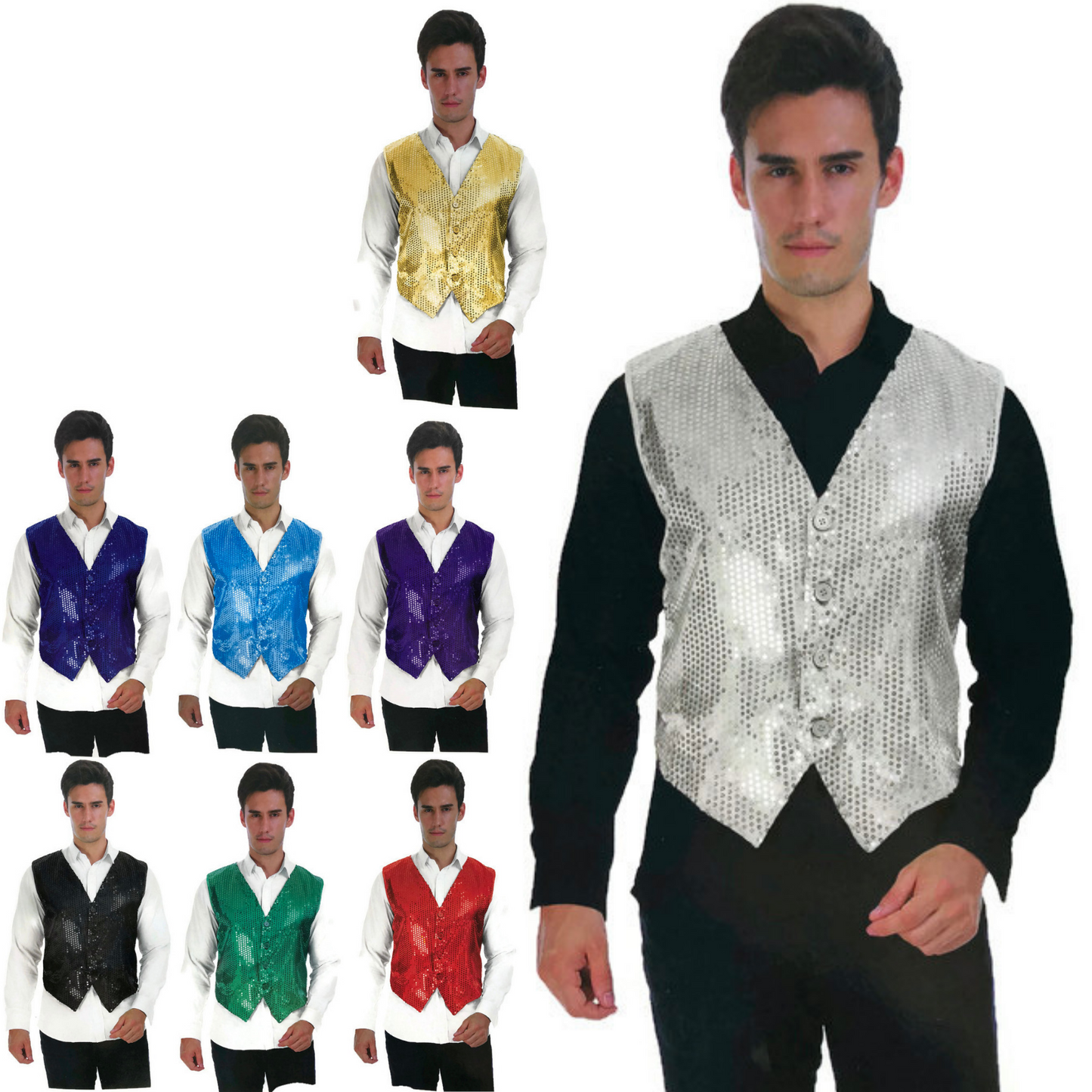 Mens Premium SEQUIN VEST Waistcoat Dance Costume Disco Sparkle Deluxe-0