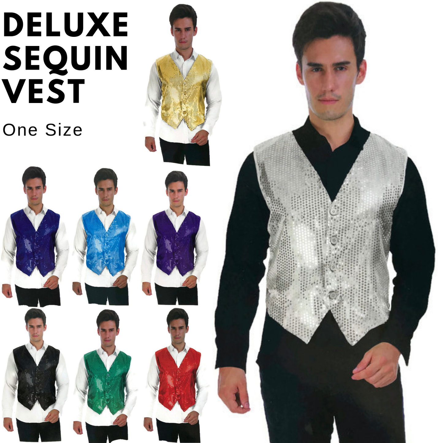 Mens Premium SEQUIN VEST Waistcoat Dance Costume Disco Sparkle Deluxe-1