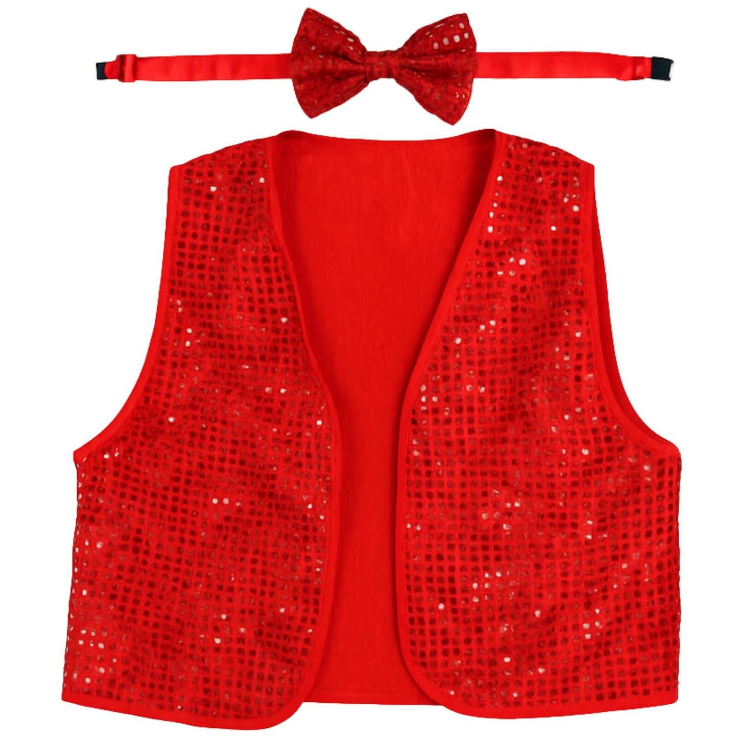 Adult Unisex SEQUIN BOW TIE & VEST Dance Costume Party Sparkle Set in Red
