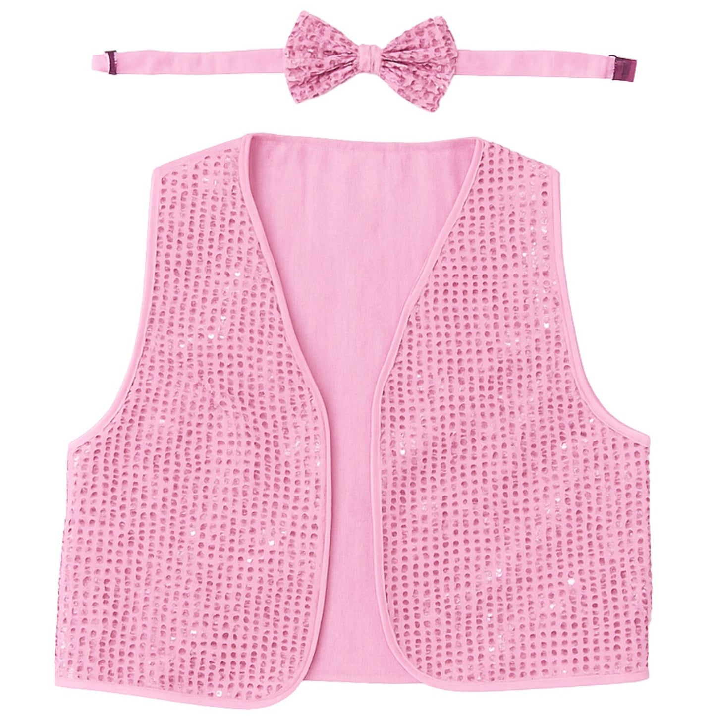 Adult Unisex SEQUIN BOW TIE & VEST Dance Costume Party Sparkle Set in Light Pink