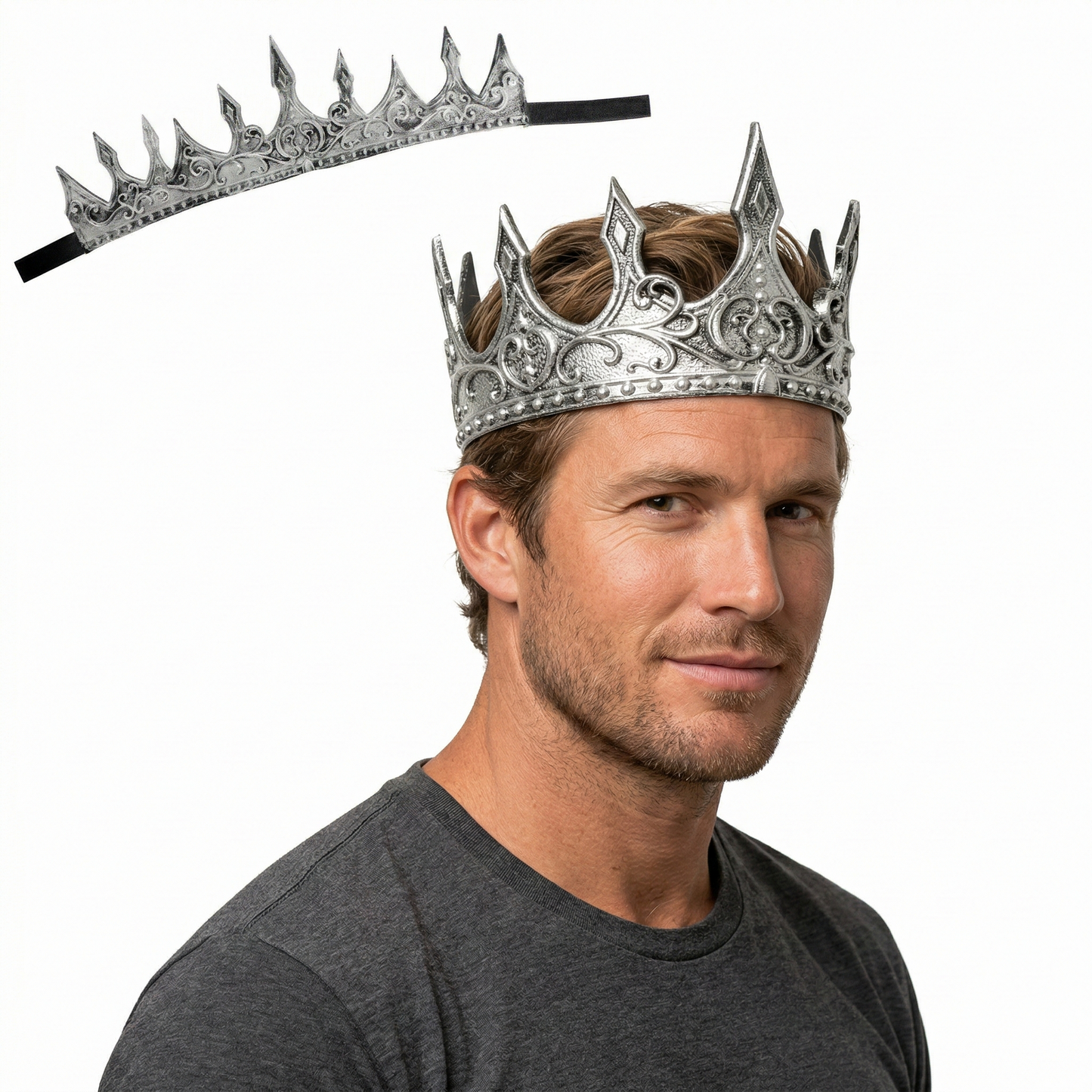 Bendable Deluxe Crown King Party Costume Medieval Prop in Silver