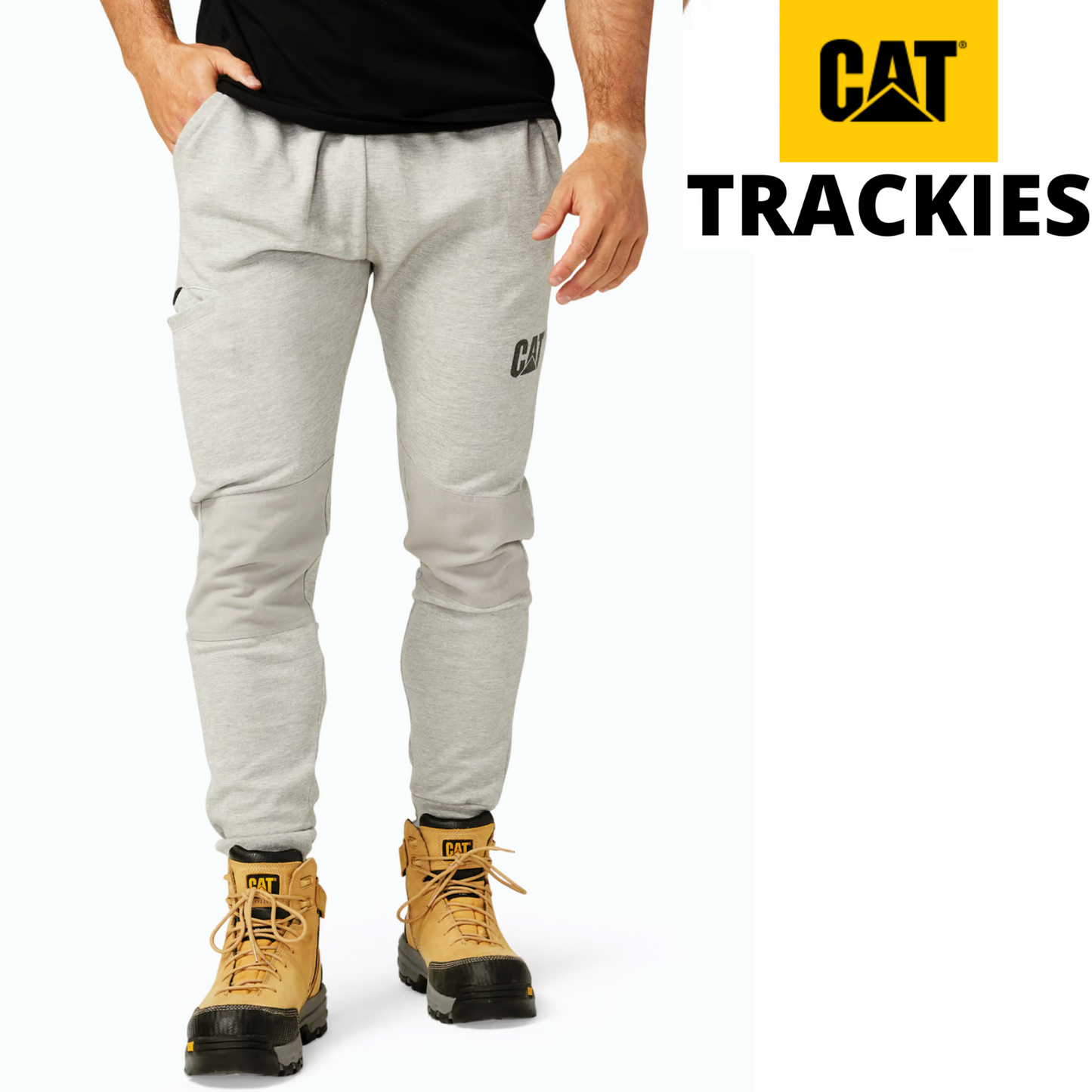 Caterpillar Track Pants Trackies Work Casual Gym Slim Fit w Hem Joggers - Grey-1