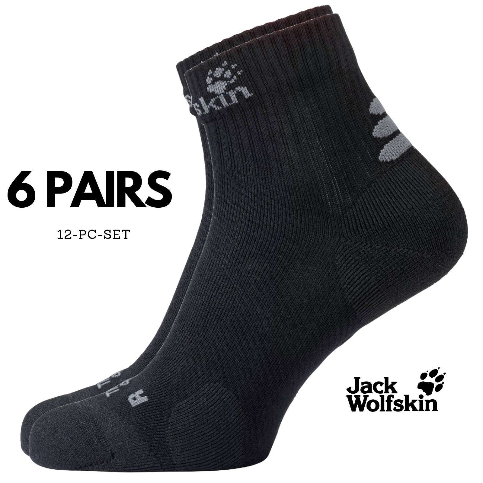 6 Pairs Jack Wolfskin Cotton Socks Travel Organic Mid Cut Hiking Trekking Ankle-7