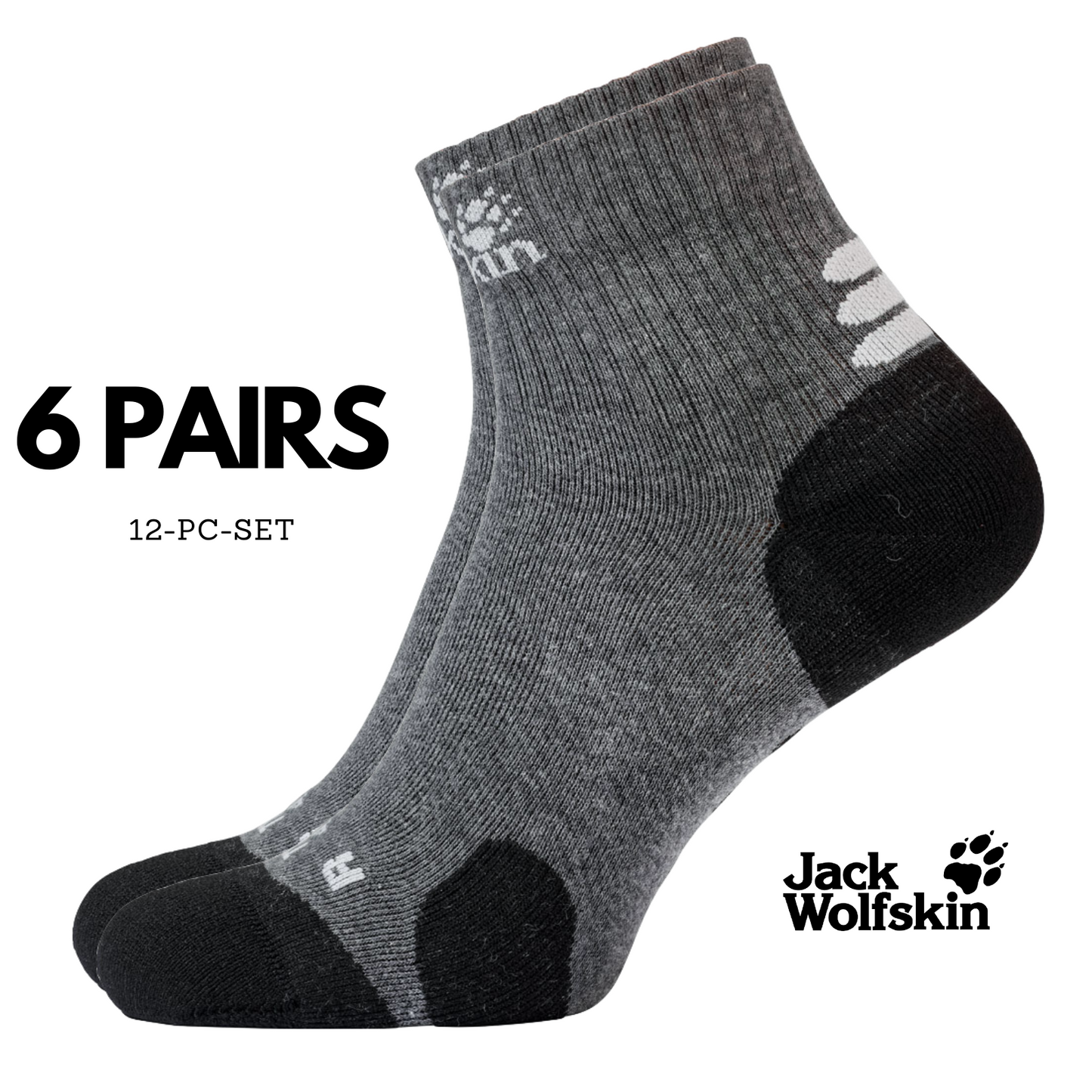6 Pairs Jack Wolfskin Cotton Socks Travel Organic Mid Cut Hiking Trekking Ankle-5
