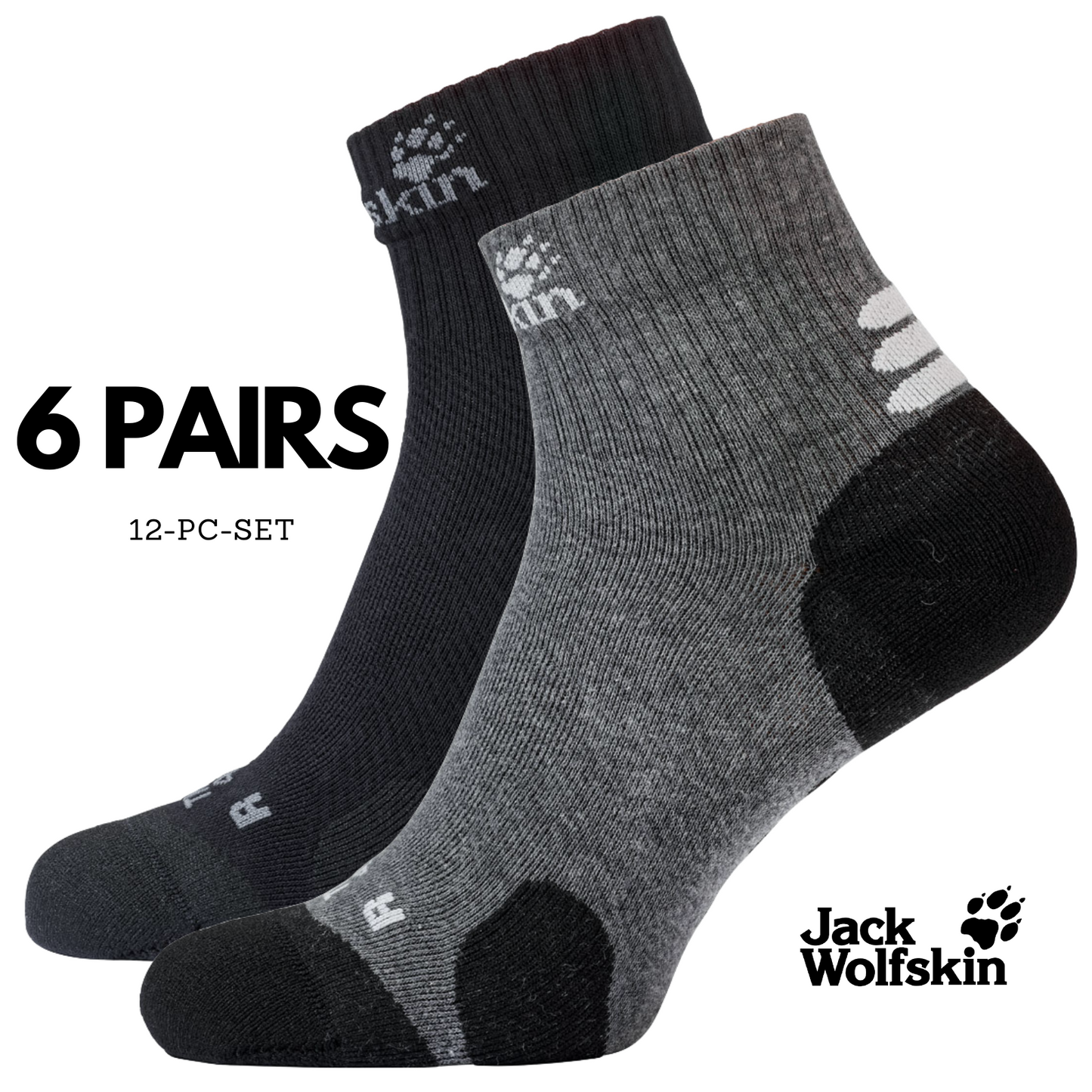 6 Pairs Jack Wolfskin Cotton Socks Travel Organic Mid Cut Hiking Trekking Ankle-1
