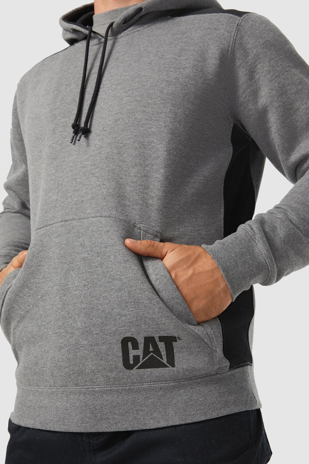 Caterpillar Logo Panel Hooded Sweatshirt Jumper Hoodie Warm Winter - Dark Heather Grey-4