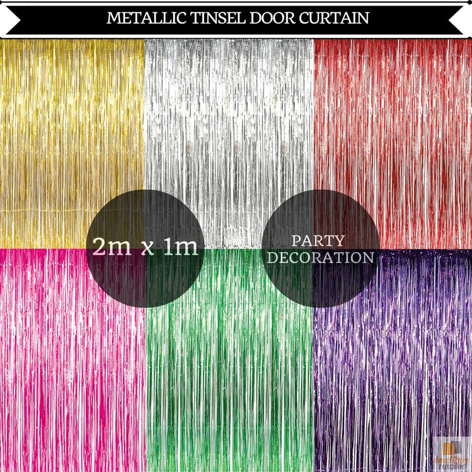 Tinsel Curtain Foil Metallic Fringe Backdrop Party Door Decorations - (200cm x 100cm) - Green-3