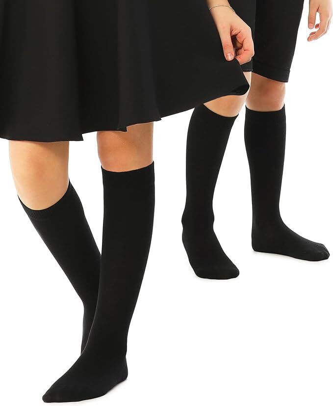 Knee High School Socks for Girls Boys Plain Cotton Rich Kids Seamless No Seam-4
