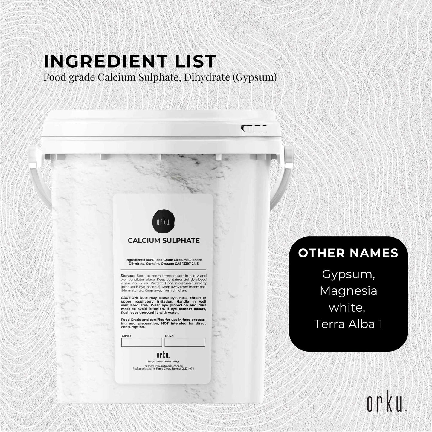 1Kg Calcium Sulphate Gypsum Powder Bucket-  Food Grade Hydrous Sulfate-2