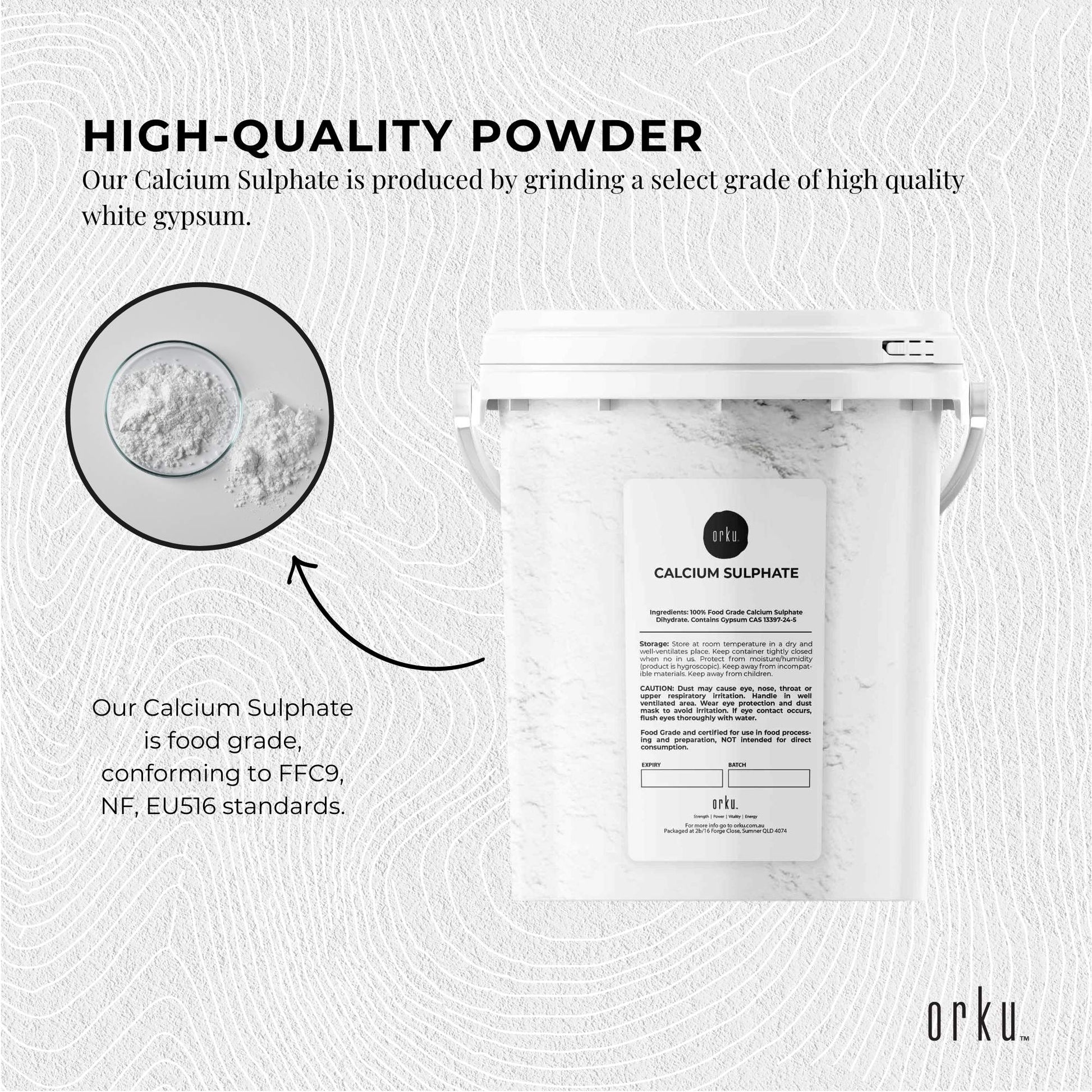 1Kg Calcium Sulphate Gypsum Powder Bucket-  Food Grade Hydrous Sulfate-4