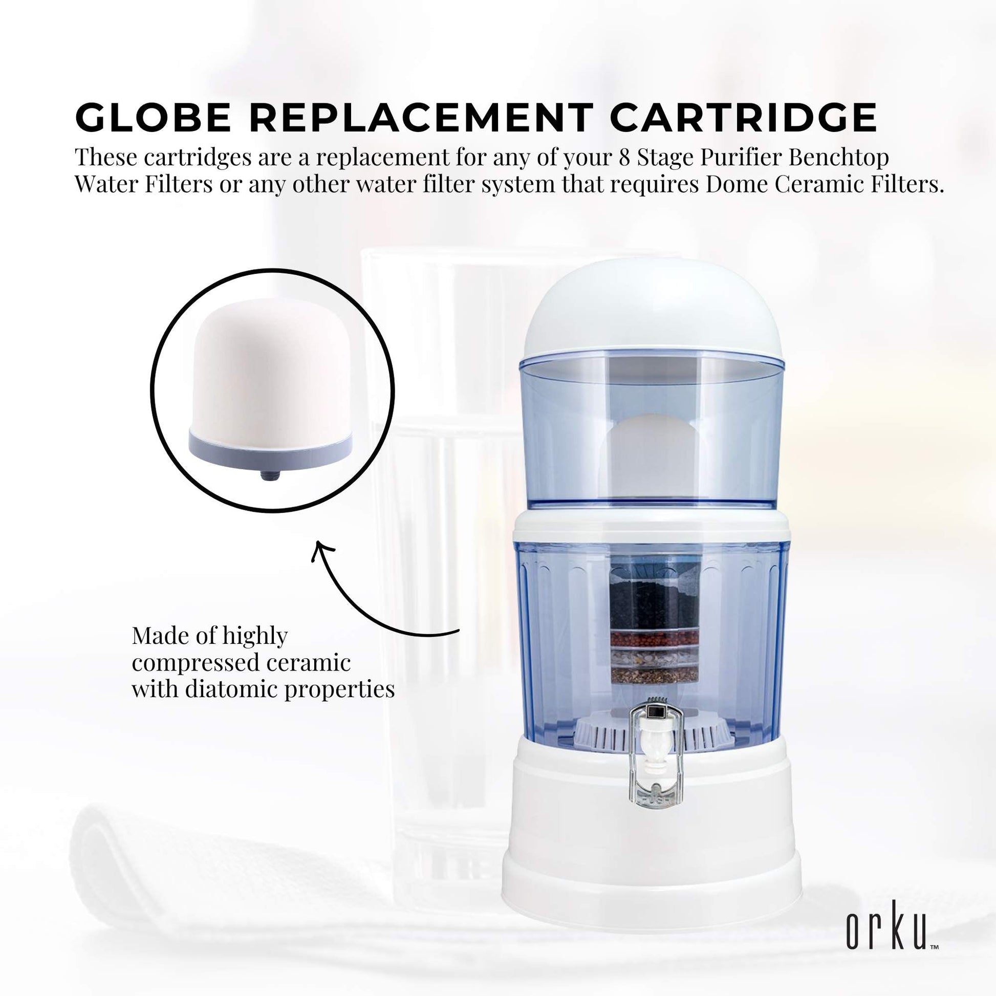 1x Ceramic Dome Filter Globe Replacement Cartridge For 8 Stage Benchtop Purifier-3