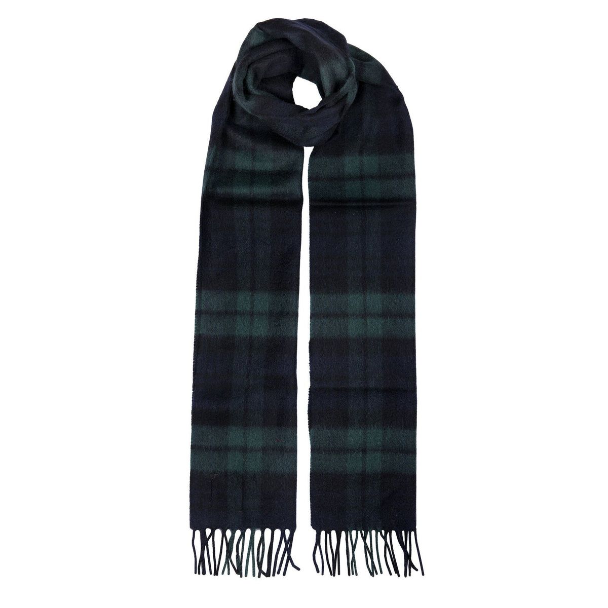 Dents Heritage Tartan Check Cashmere Scarf with Tassels and Gift Box in Black Watch