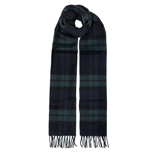 Dents Heritage Tartan Check Cashmere Scarf with Tassels and Gift Box in Black Watch