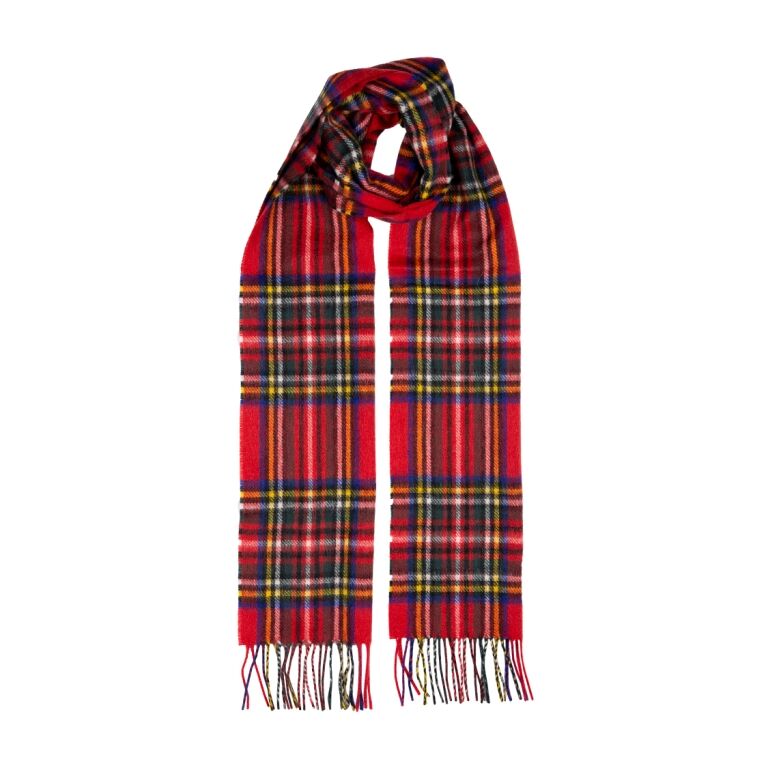 Dents Heritage Tartan Check Cashmere Scarf with Tassels and Gift Box in Royal Stewart