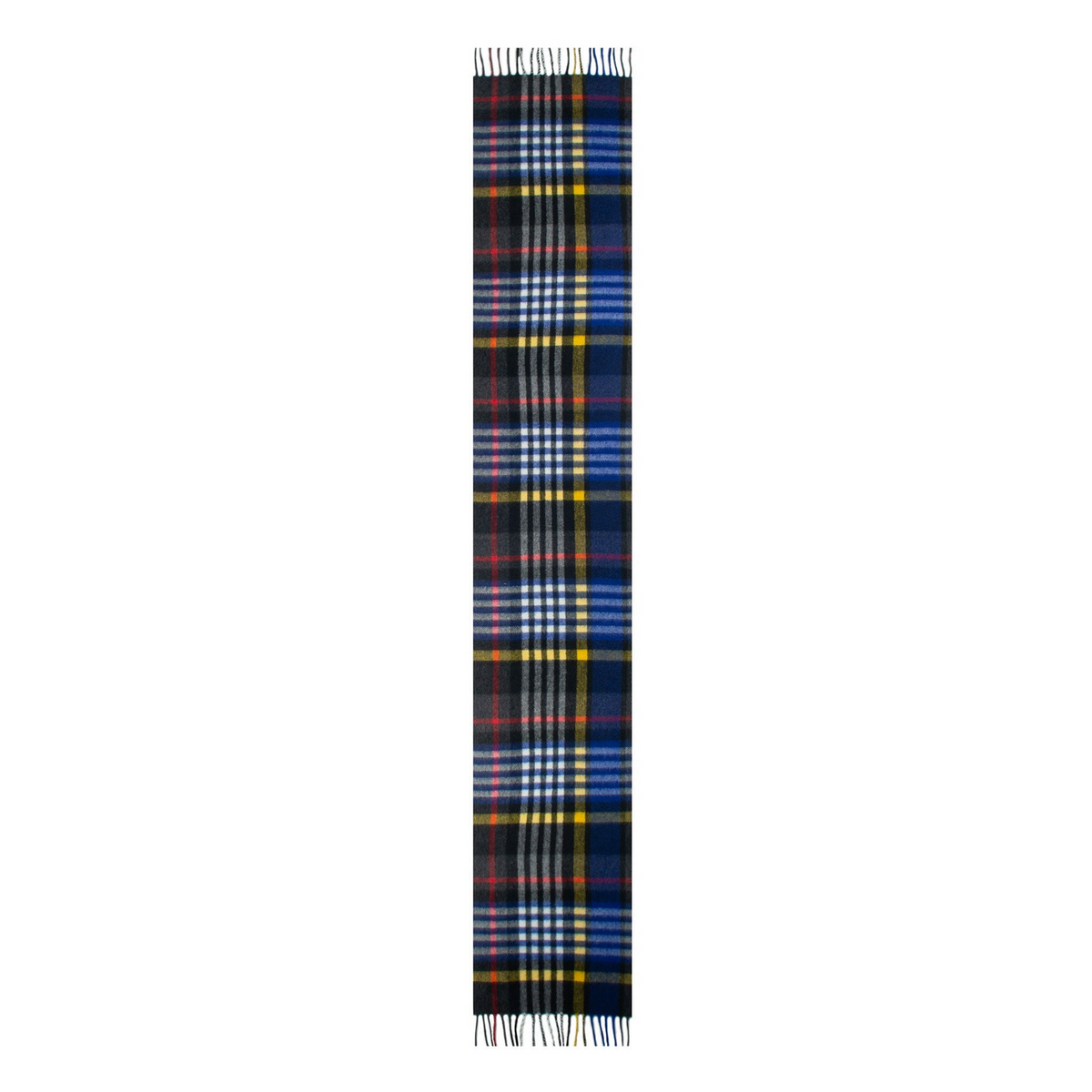 Dents Heritage Bold Check Cashmere Scarf with Tassels and Gift Box in Night Sky