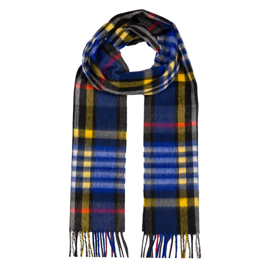 Dents Heritage Bold Check Cashmere Scarf with Tassels and Gift Box in Night Sky