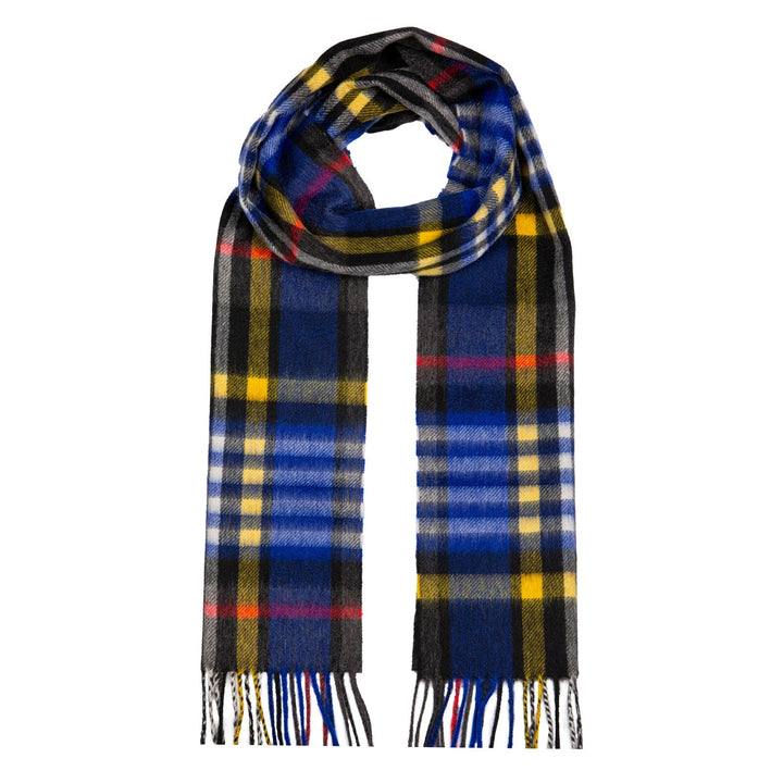 Dents Heritage Bold Check Cashmere Scarf with Tassels and Gift Box in Night Sky