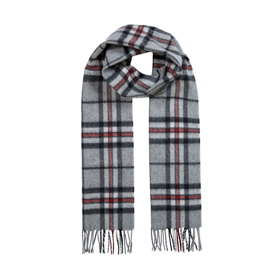 Dents Heritage Bold Check Cashmere Scarf with Tassels and Gift Box in Silver