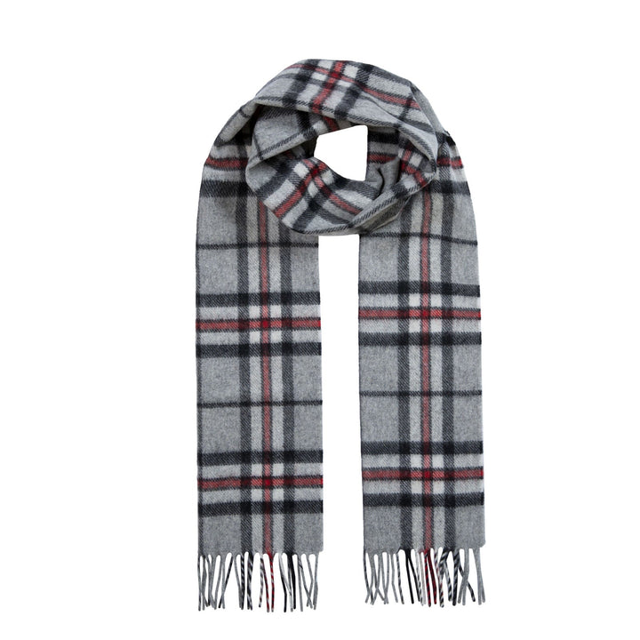 Dents Heritage Bold Check Cashmere Scarf with Tassels and Gift Box in Silver