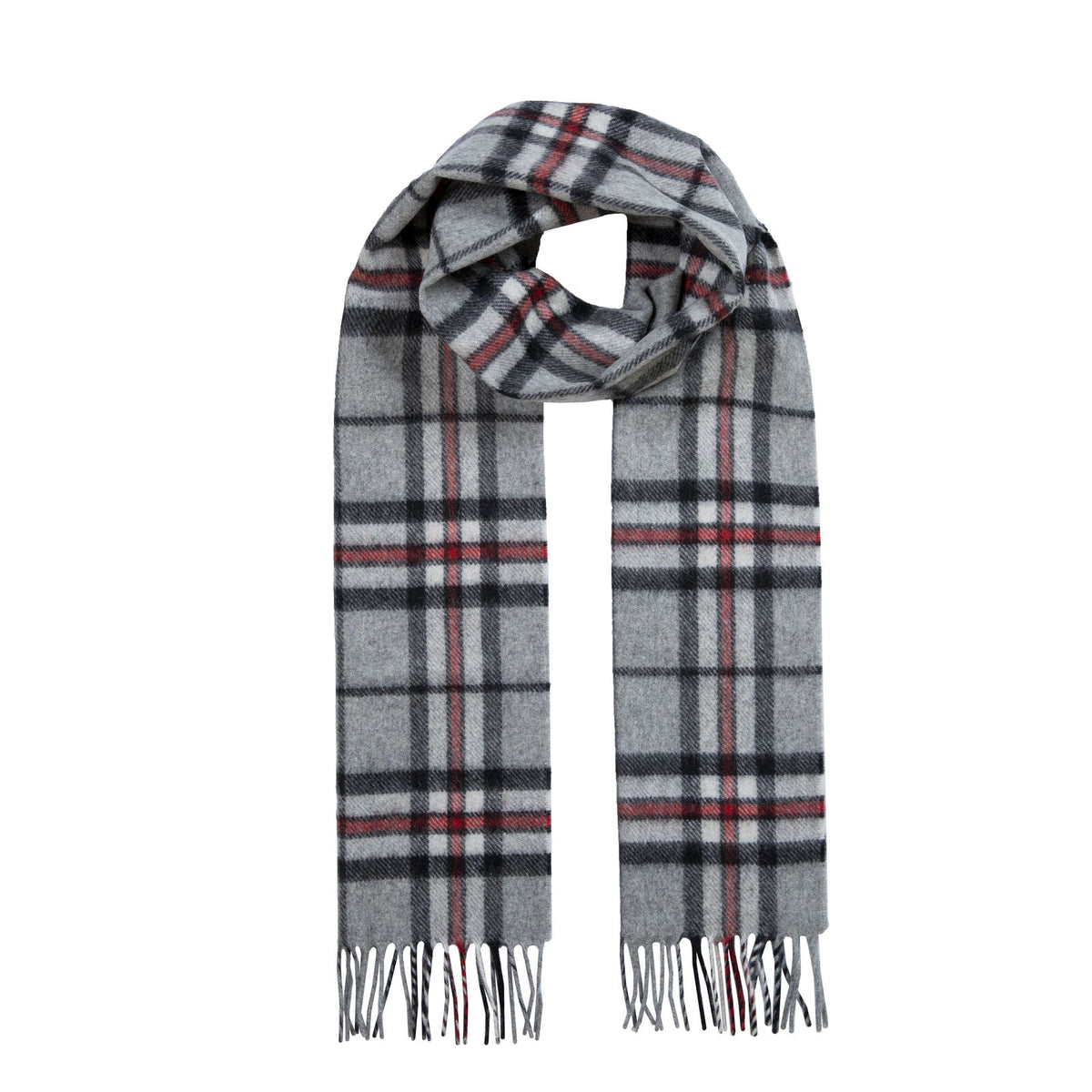 Dents Heritage Bold Check Cashmere Scarf with Tassels and Gift Box in Silver
