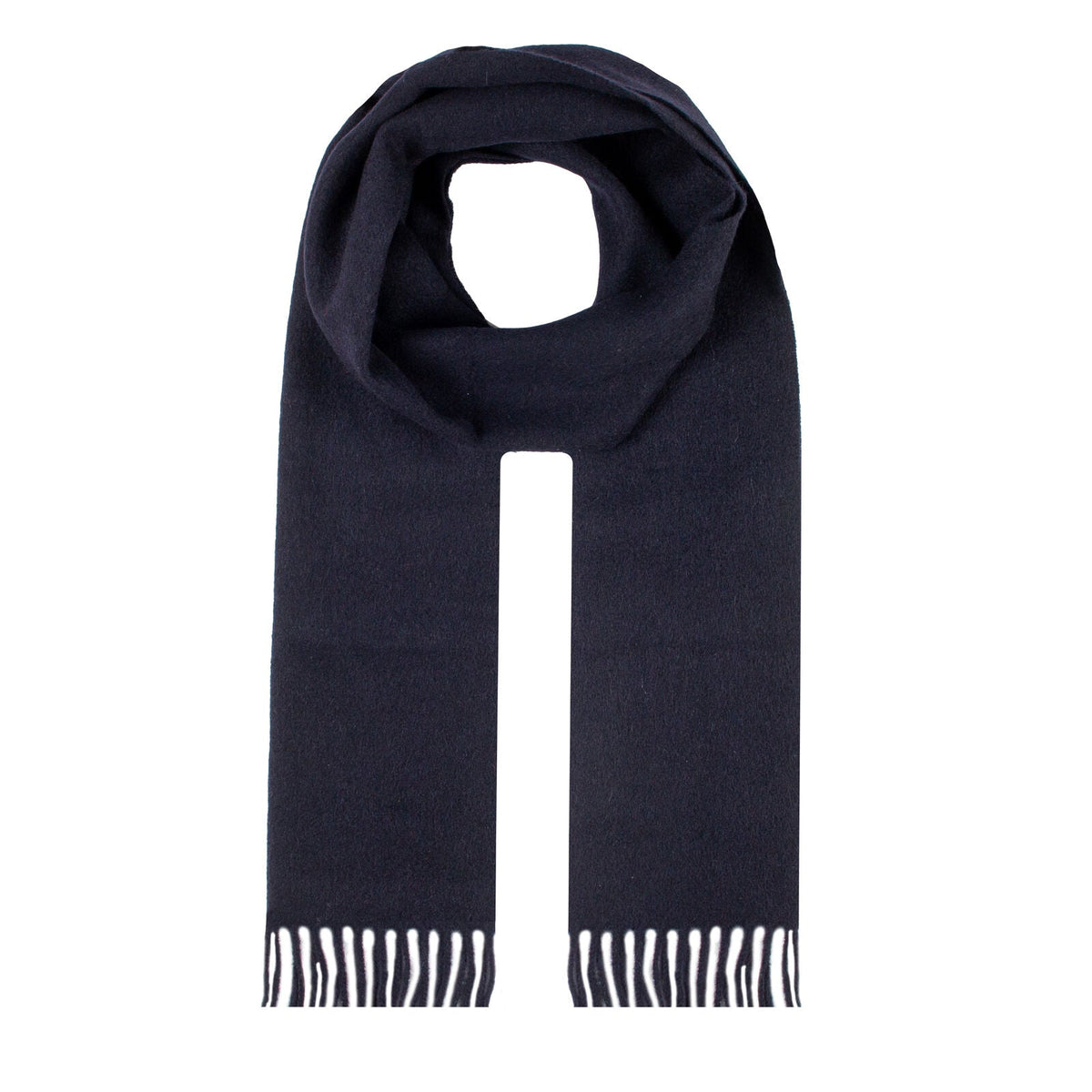 Dents Heritage Plain Cashmere Wool Scarf with Tassels and Gift Box in Navy