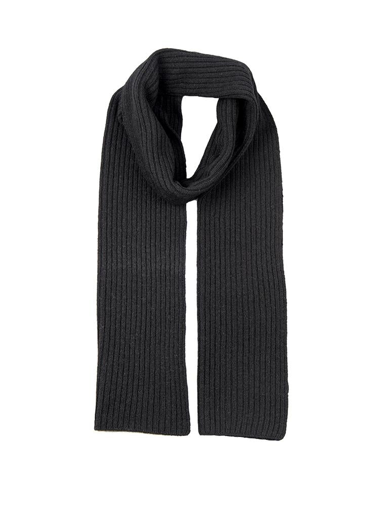 Dents Mens Ribbed Lambswool Blend Knitted Scarf in Black