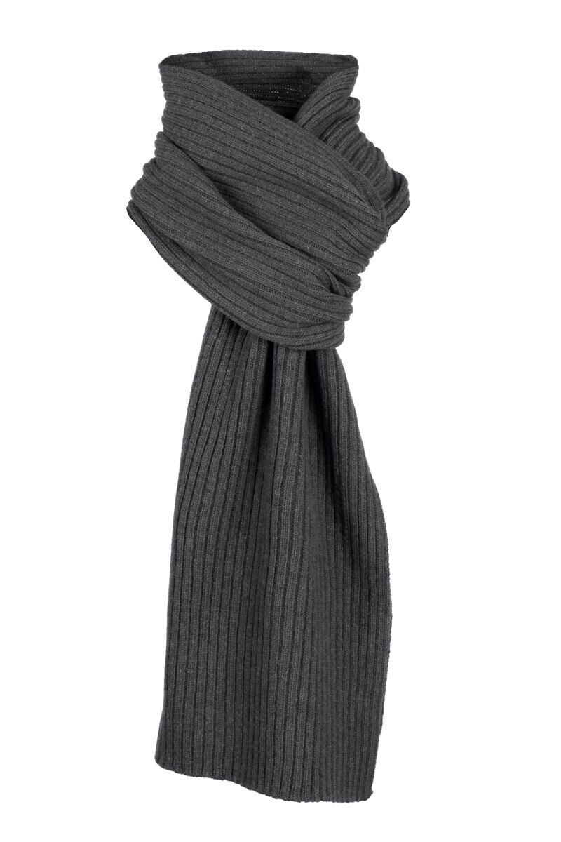 Dents Mens Ribbed Lambswool Blend Knitted Scarf in Charcoal