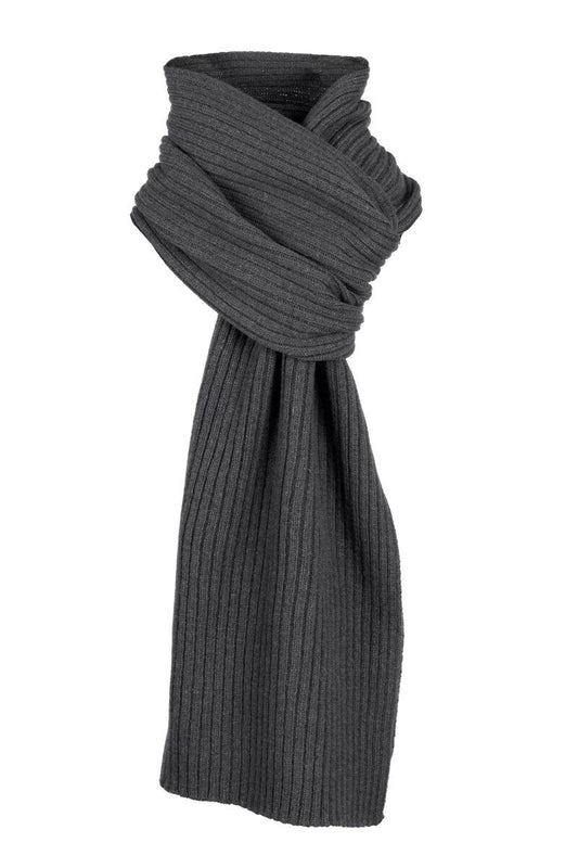 Dents Mens Ribbed Lambswool Blend Knitted Scarf in Charcoal