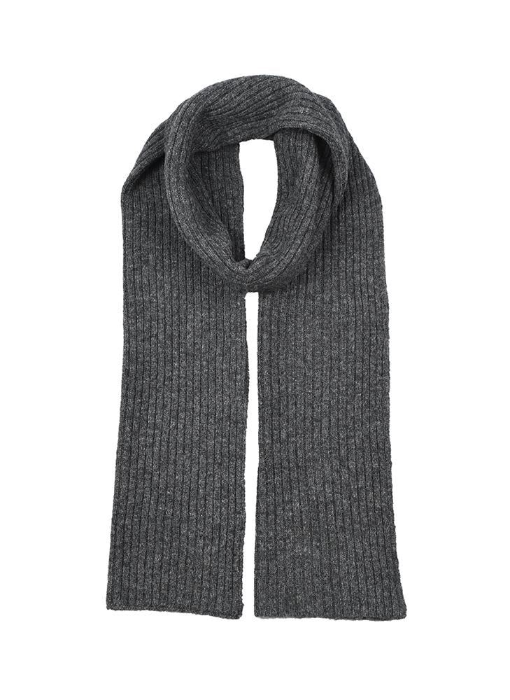 Dents Mens Ribbed Lambswool Blend Knitted Scarf in Charcoal
