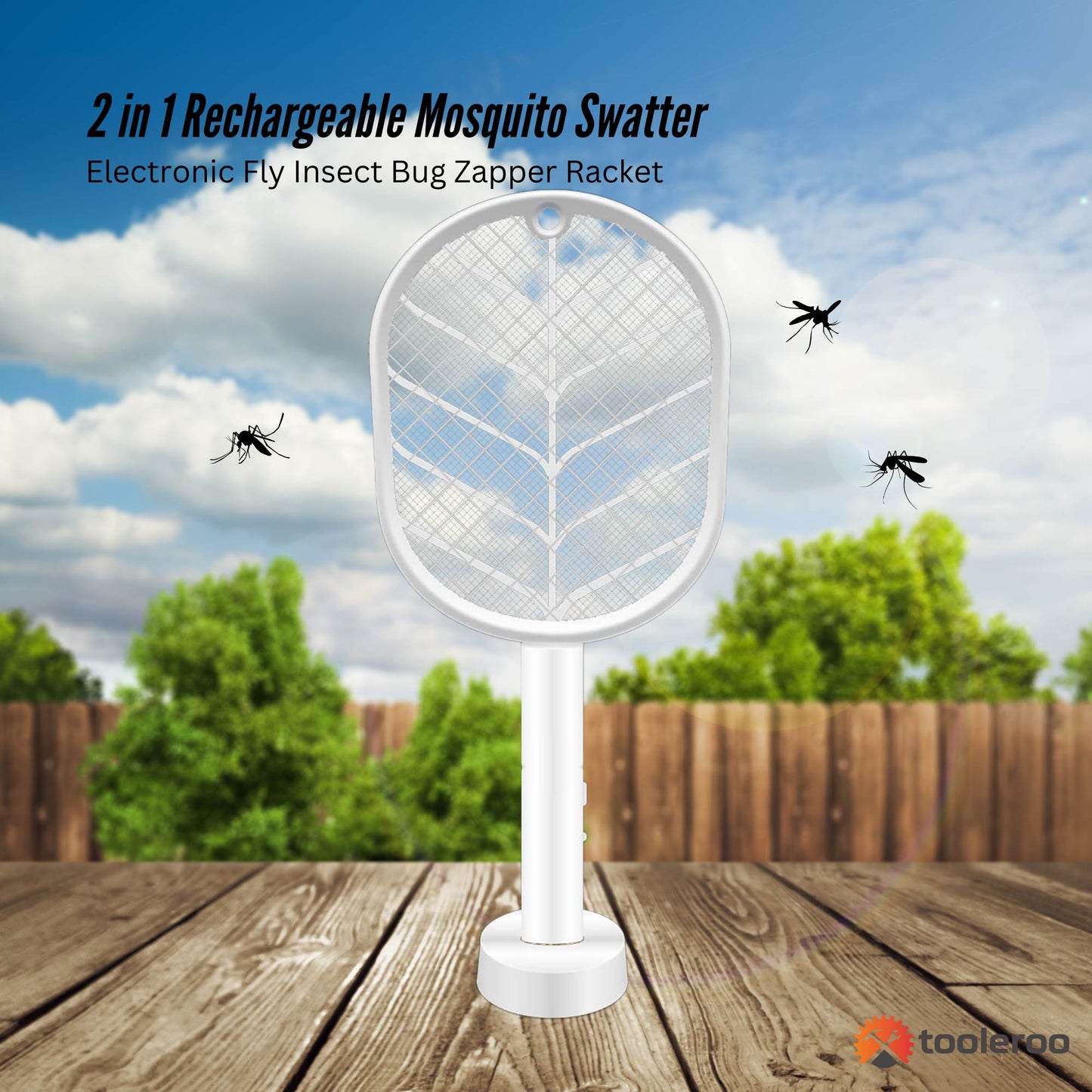 2 in 1 Rechargeable Mosquito Swatter - Electronic Fly Insect Bug Zapper Racket-1