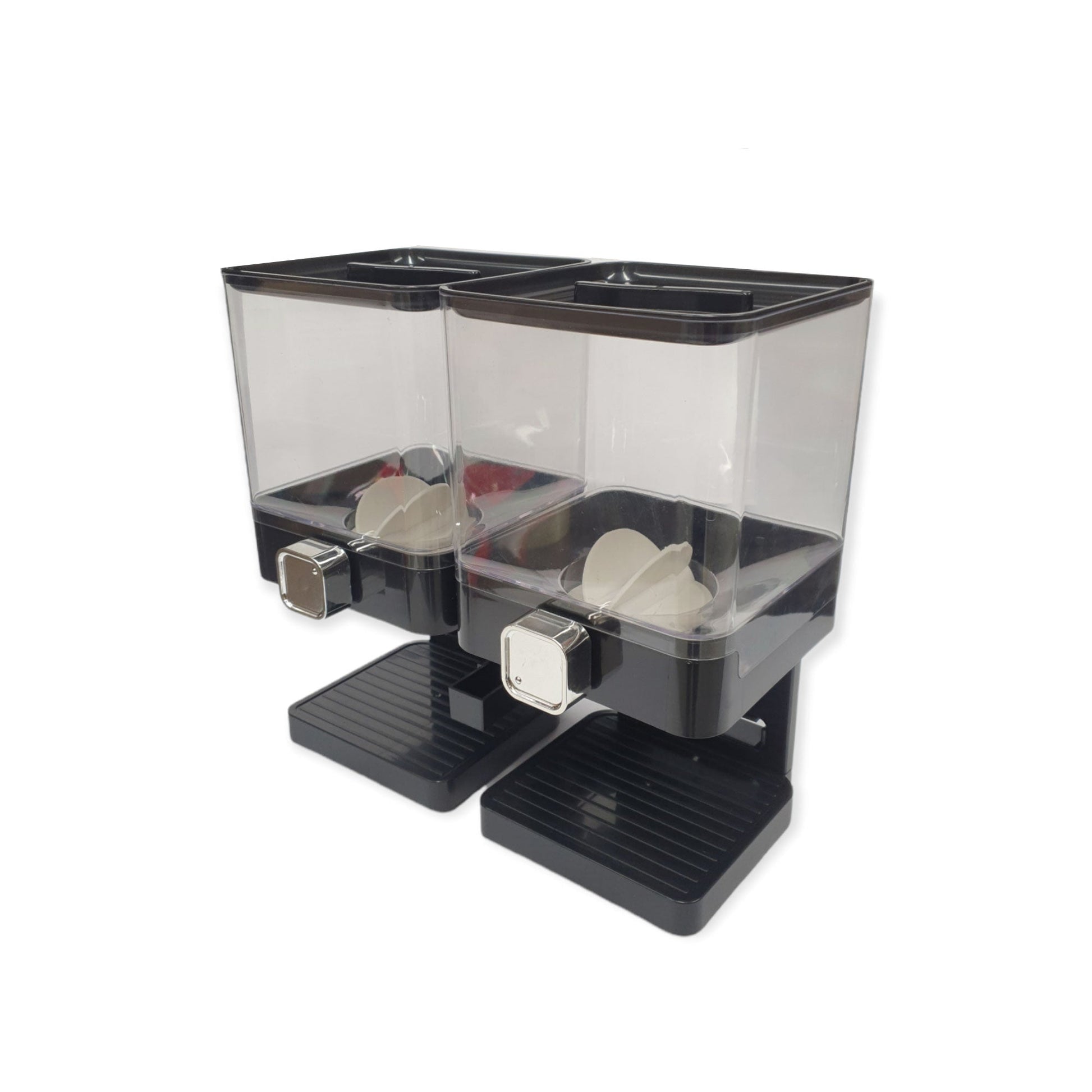 2 x 3.7L Double Cereal Dispenser Black - Square Rice Beans Countertop Storage-1