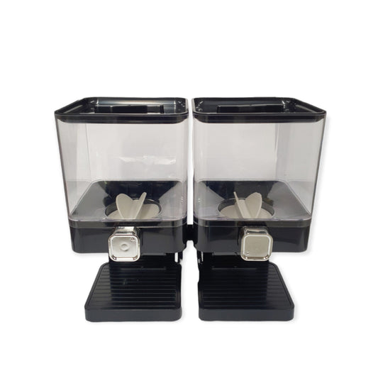 2 x 3.7L Double Cereal Dispenser Black - Square Rice Beans Countertop Storage-0
