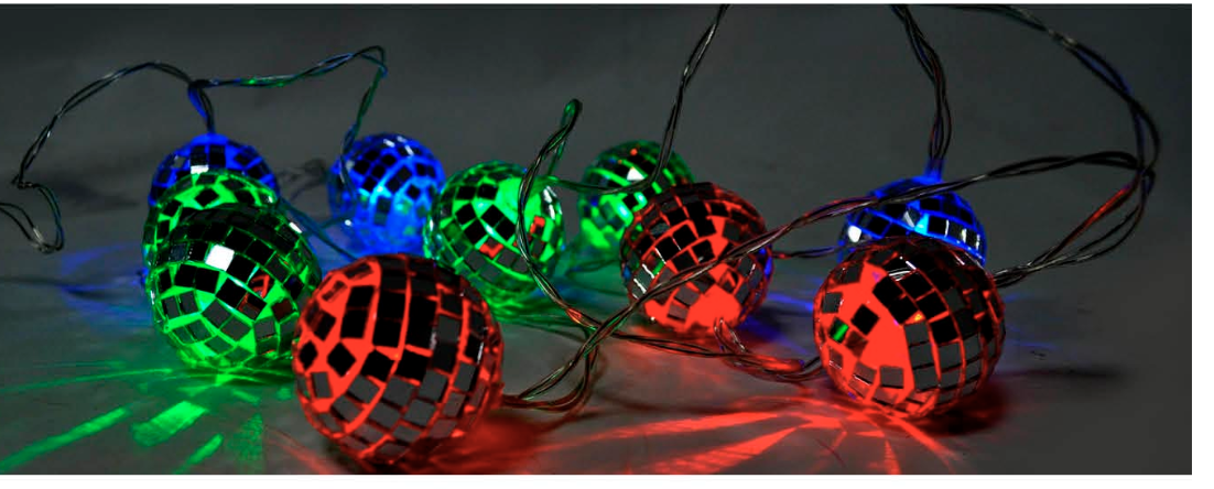 2 Metre Disco Ball LED String Lights Silver Mirror Reflective Light - Blue/Green/Red