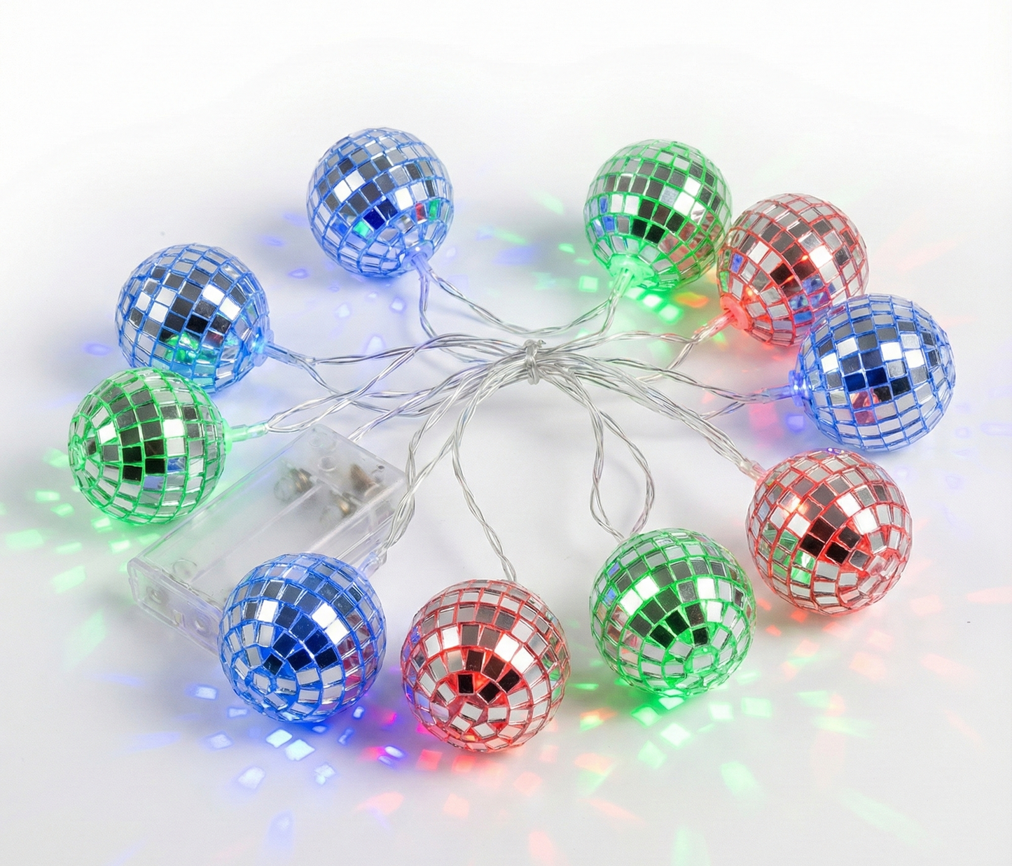2 Metre Disco Ball LED String Lights Silver Mirror Reflective Light - Blue/Green/Red