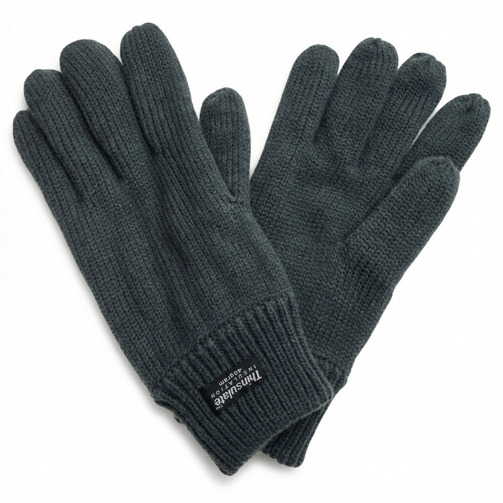 3M THINSULATE Knitted Fleece Gloves Winter Warmers Snow Ski Thermal Plain - Grey - S/M
