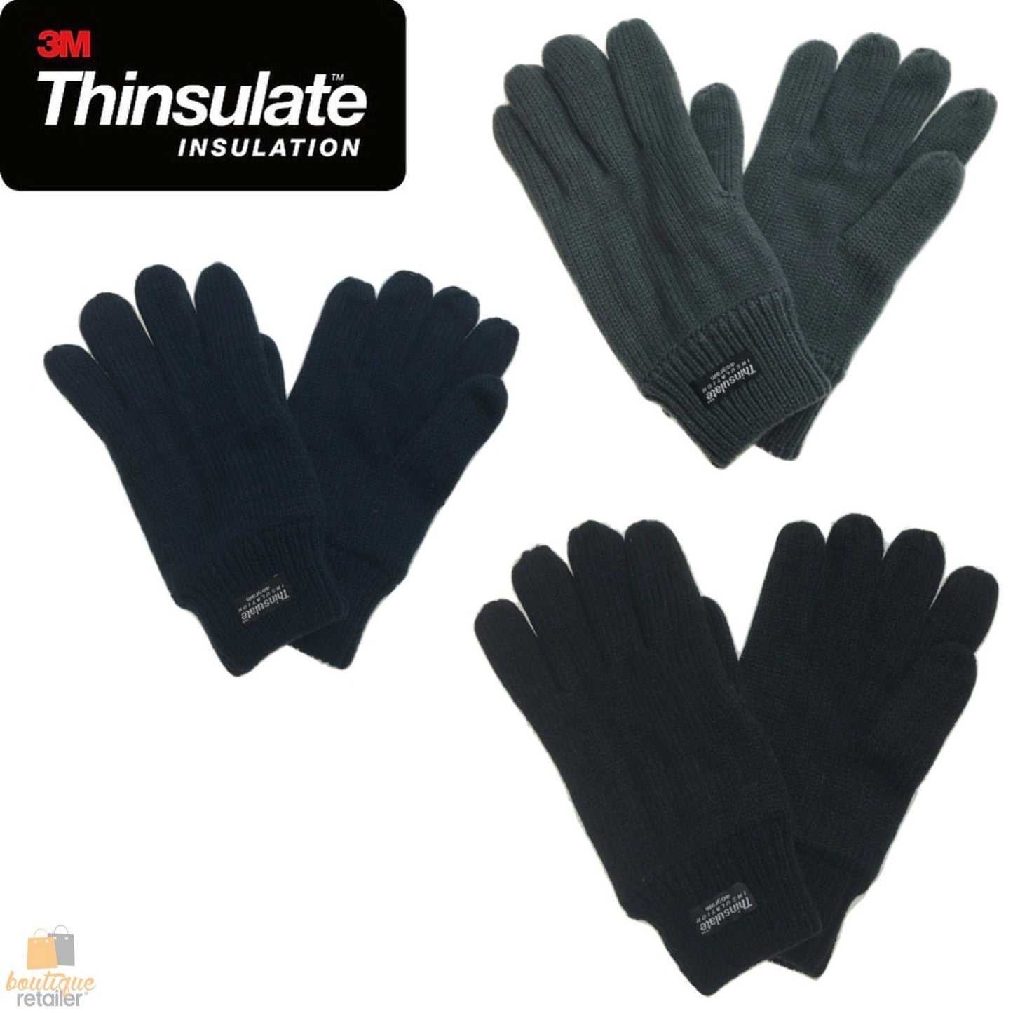 3M THINSULATE Knitted Fleece Gloves Winter Warmers Snow Ski Thermal Plain-1