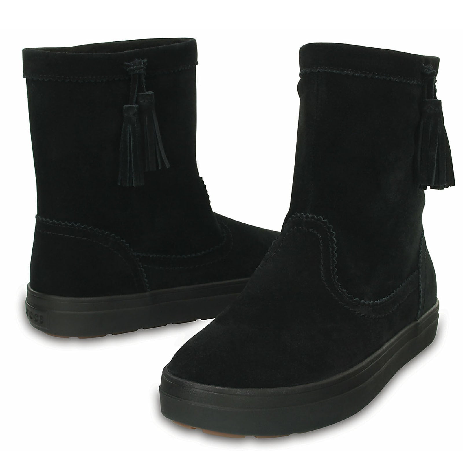 Crocs LodgePoint Womens Suede Leather Pull On Boots Shoes Ugg - Black-1