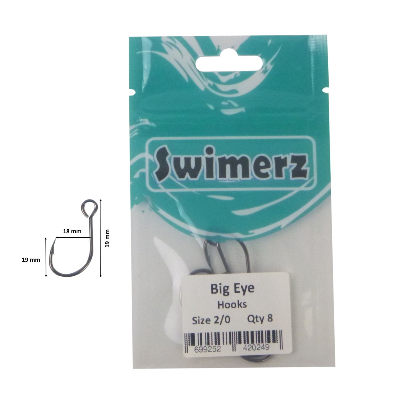 Swimerz Big Eye Inline Lure Hooks, Size 2/0, 8 Pack-2