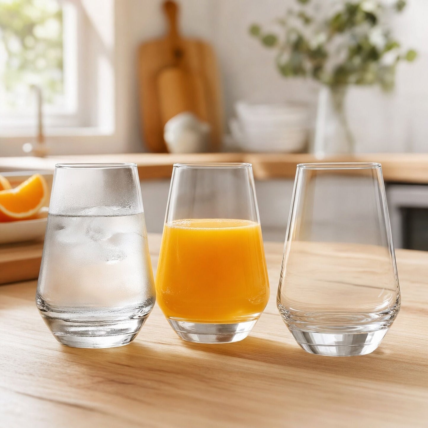 3x Crown Summit Tumbler Glasses 400ml Clear Highball Water Juice Cocktail Set