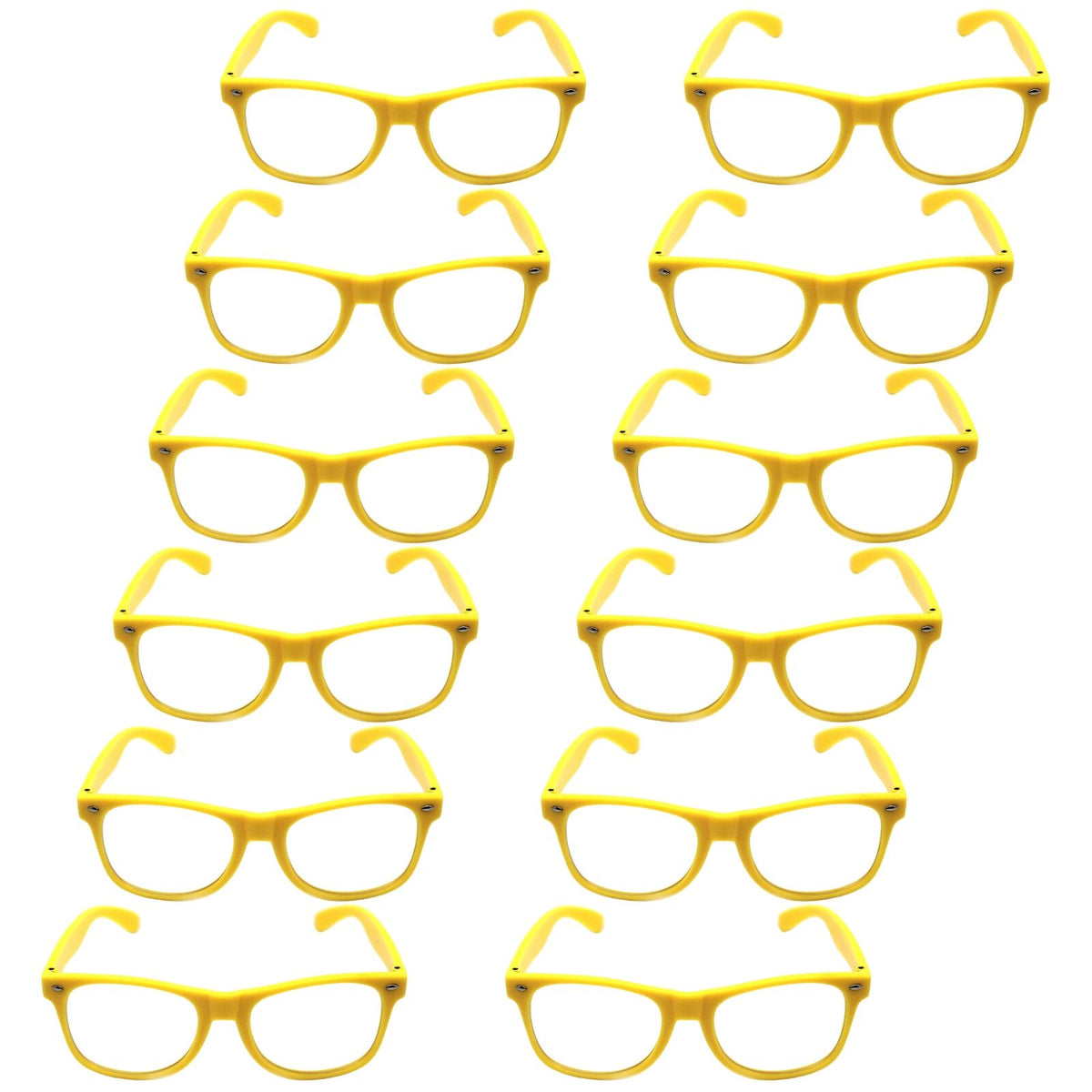 12x Yellow Party Glasses w/ Clear Lenses – Fun 80s Australia Day Costume Glasses