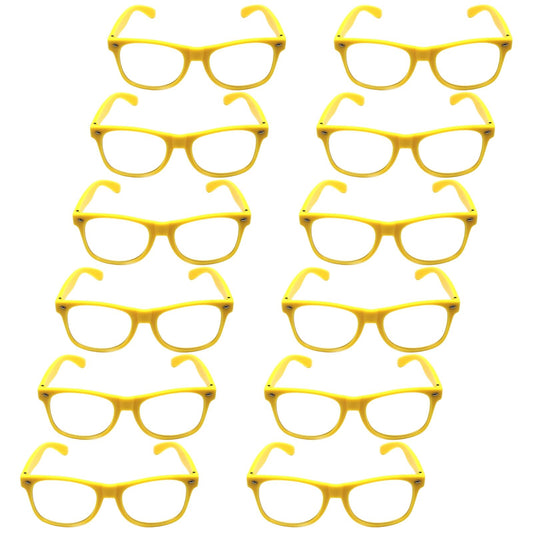 12x Yellow Party Glasses w/ Clear Lenses – Fun 80s Australia Day Costume Glasses
