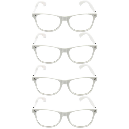 4x Wayfarer Sunglasses Glasses Party Wedding Fun Costume Dress Up - White/Clear